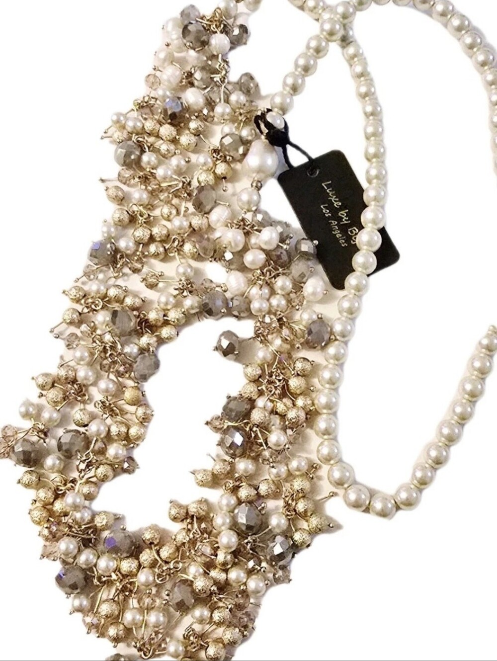Luxe by Bijous Los Angeles Pearl Crystal Bead Dangle Necklace Fine